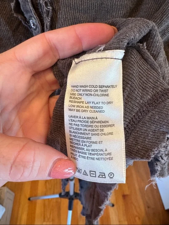 We The Free Free People Washed Henley Tee - Charcoal Gray - Picture 3 of 9